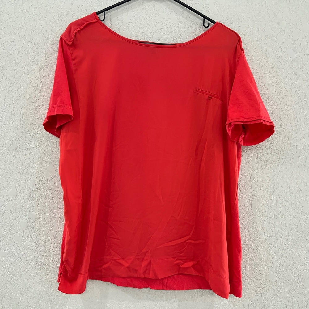 Mango Basics Womens XL Red Oversized Blouse Short Sleeve Pocket High Low Hem